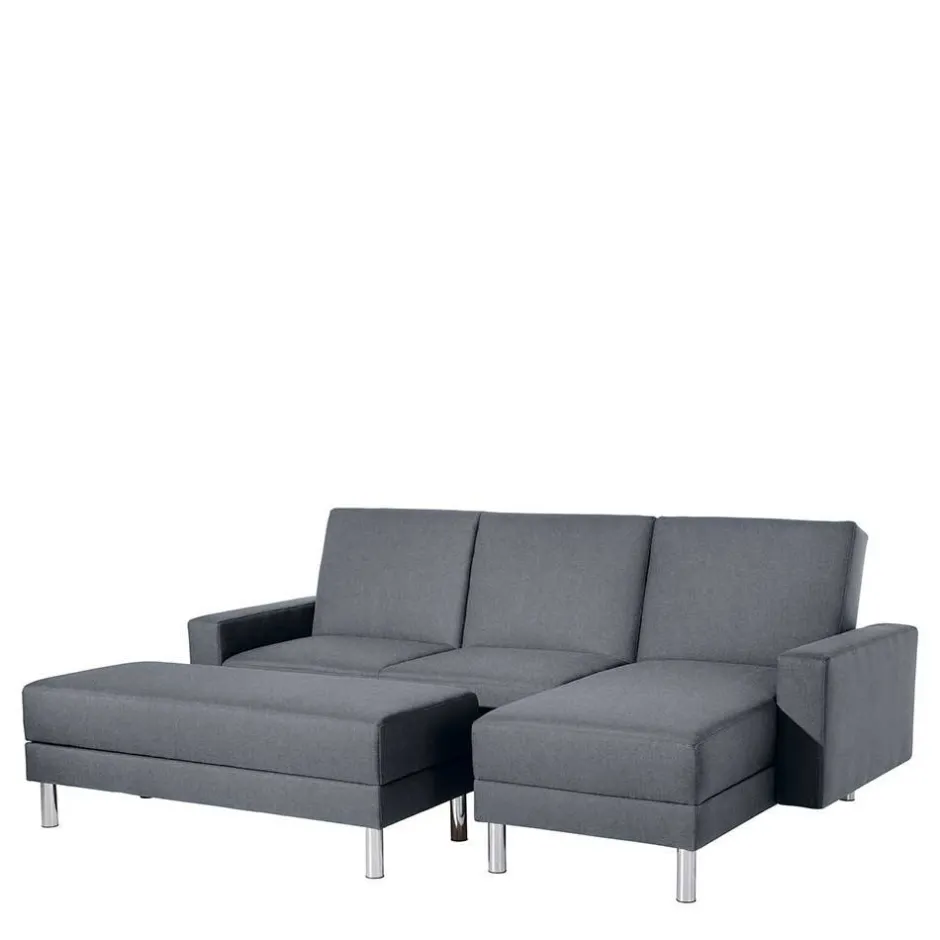 Wohnen Sofaecke in Jeansblau mit Chrom - Rudolf (zweiteilig)