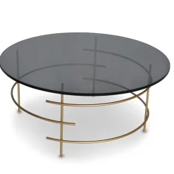 Wohnen Sofatisch aus Rauchglas & Metall Goldfarben - Crontone