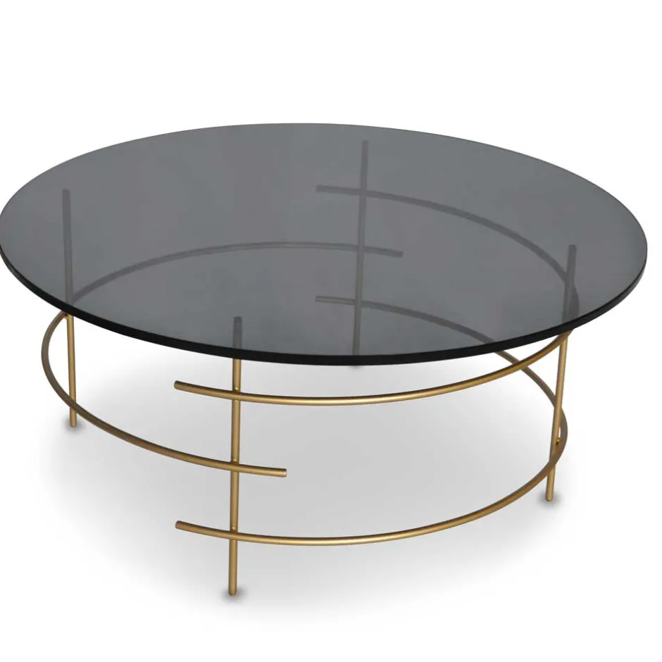 Wohnen Sofatisch aus Rauchglas & Metall Goldfarben - Crontone