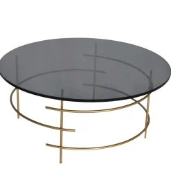 Wohnen Sofatisch aus Rauchglas & Metall Goldfarben - Crontone