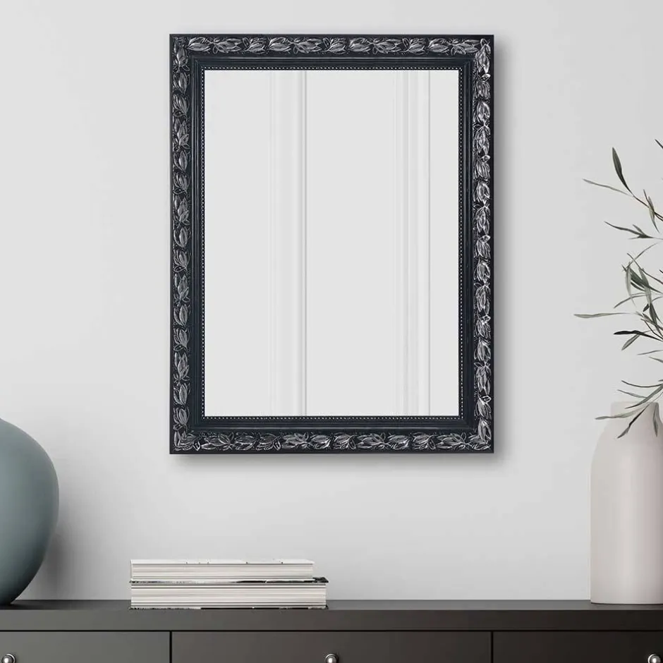 Spiegel mit Holzrahmen in Schwarz Silber - Aphrano^Wohnen