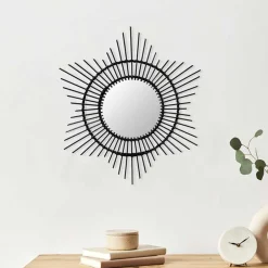 Wohnen Spiegel mit Rattanrahmen im Stern Look - Manna