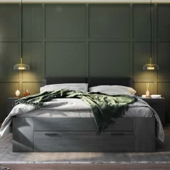 Wohnen Stauraum Doppelbett in Eiche Grau - Carika