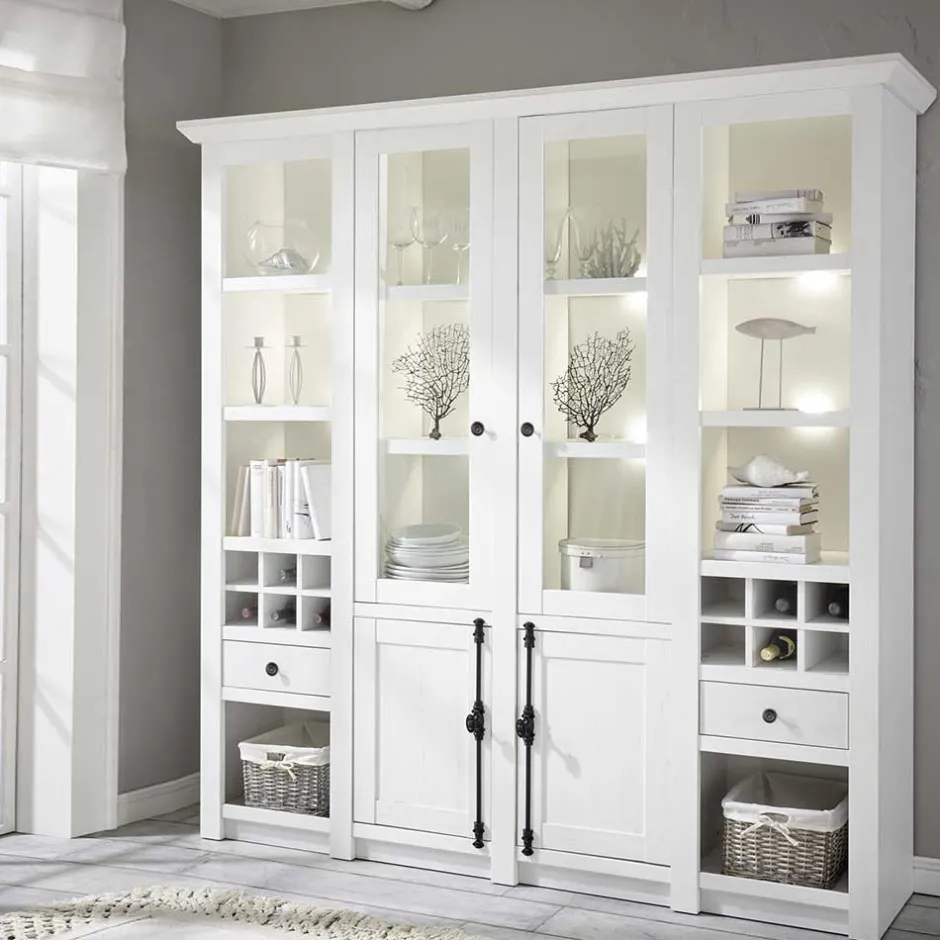 Wohnen Stauraum Landhaus Vitrinenschrank in Weiß - Chelles