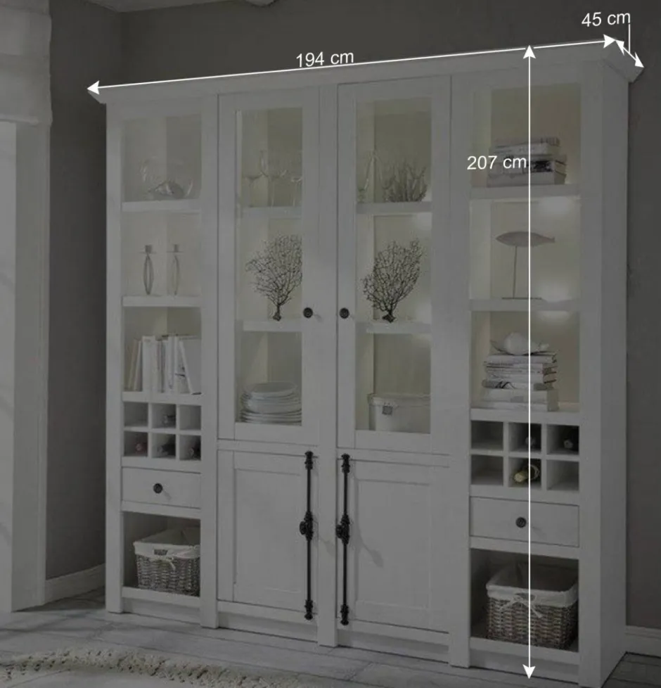 Wohnen Stauraum Landhaus Vitrinenschrank in Weiß - Chelles