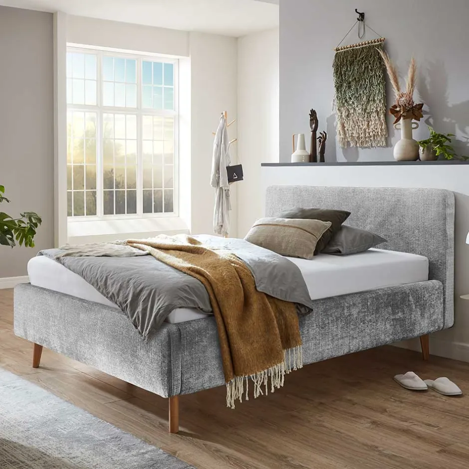 Wohnen Stauraum Polsterbett aus Boucle in Grau - Tasso