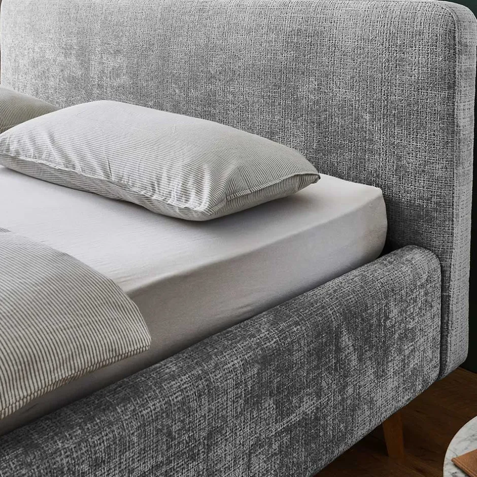 Wohnen Stauraum Polsterbett aus Boucle in Grau - Tasso