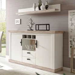 Wohnen Stauraum Sideboard im Scandi Landhaus Stil Nedita in Weiß
