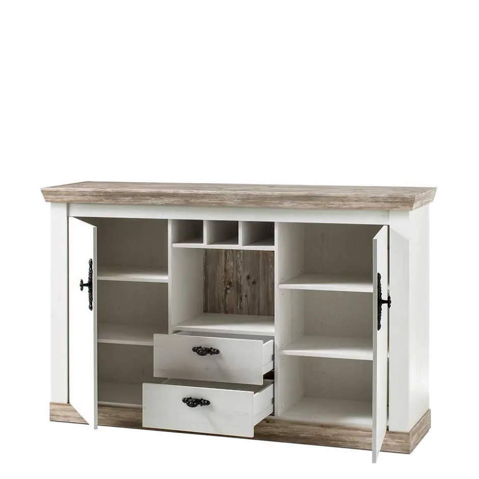 Wohnen Stauraum Sideboard im Scandi Landhaus Stil Nedita in Weiß