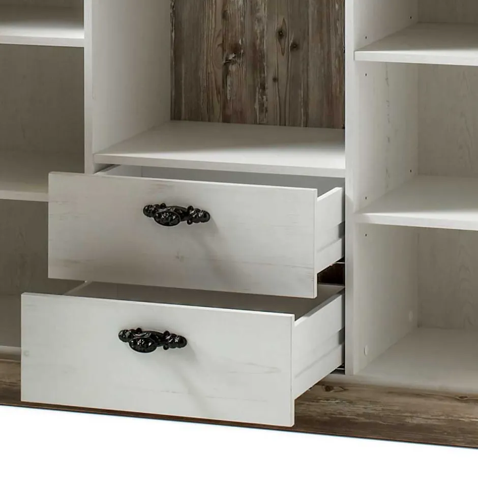 Wohnen Stauraum Sideboard im Scandi Landhaus Stil Nedita in Weiß