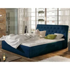 Wohnen Stauraumbett aus Velours Dunkelblau - Dorisa