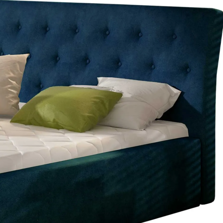 Wohnen Stauraumbett aus Velours Dunkelblau - Dorisa