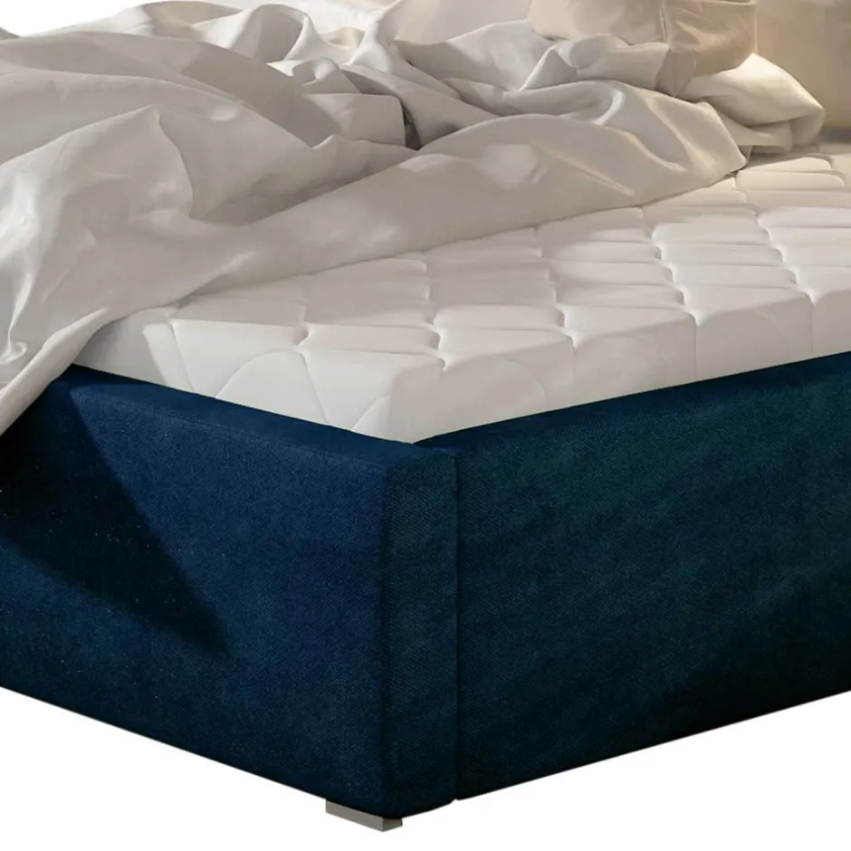 Wohnen Stauraumbett aus Velours Dunkelblau - Dorisa