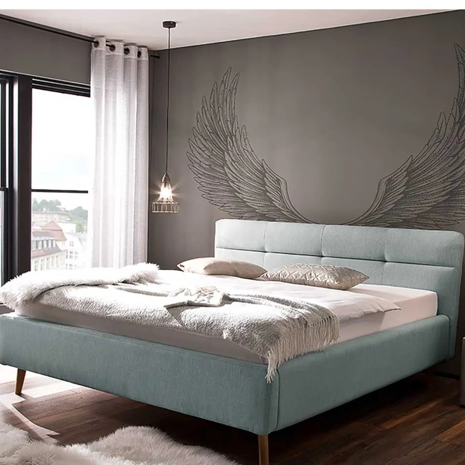 Stauraumbett in hellem Blau & Eiche - Armele^Wohnen