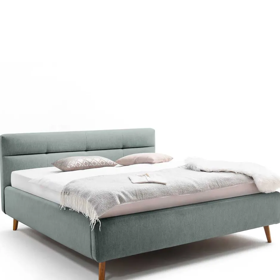 Stauraumbett in hellem Blau & Eiche - Armele^Wohnen