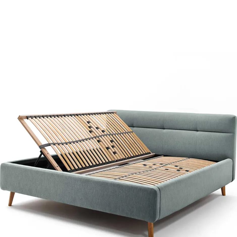 Stauraumbett in hellem Blau & Eiche - Armele^Wohnen