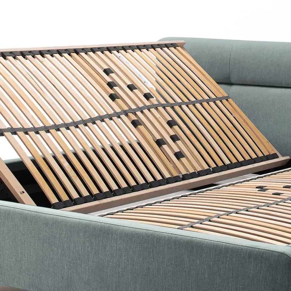 Stauraumbett in hellem Blau & Eiche - Armele^Wohnen