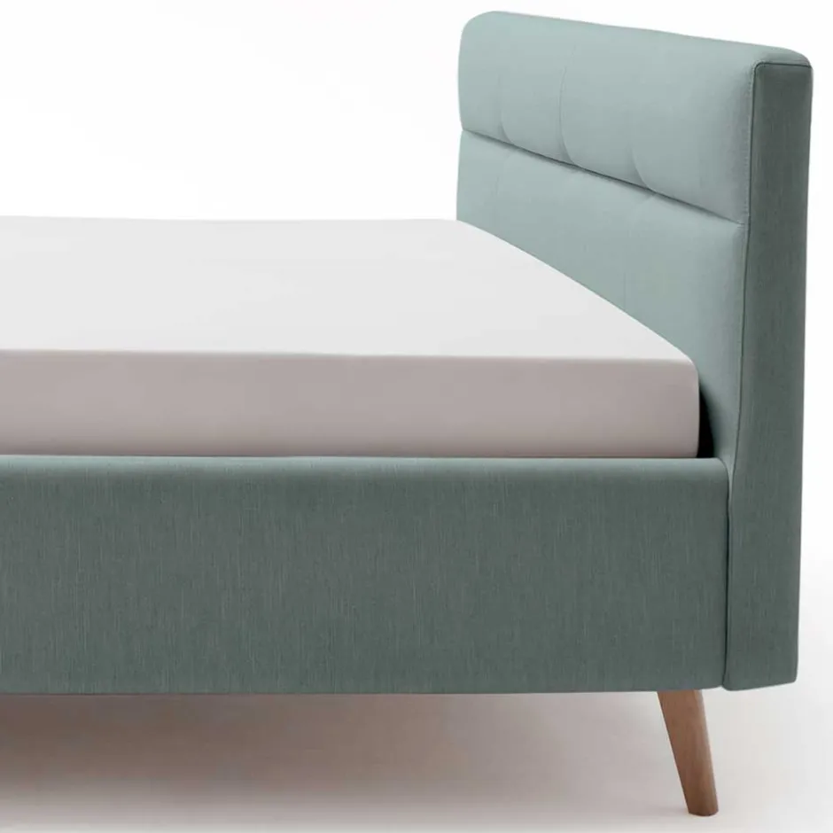 Stauraumbett in hellem Blau & Eiche - Armele^Wohnen