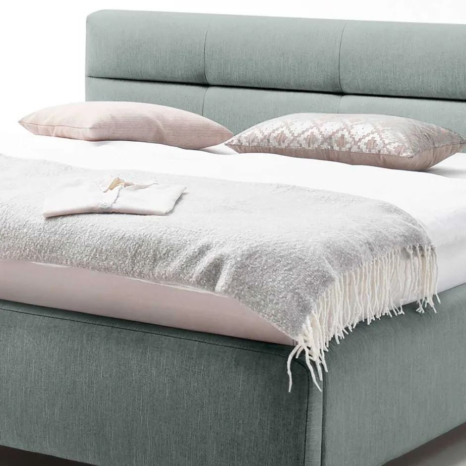 Stauraumbett in hellem Blau & Eiche - Armele^Wohnen