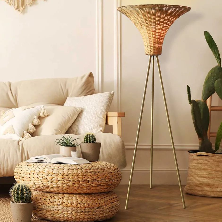 Wohnen Stehleuchte mit Geflechtschirm Rattan - Alexandre