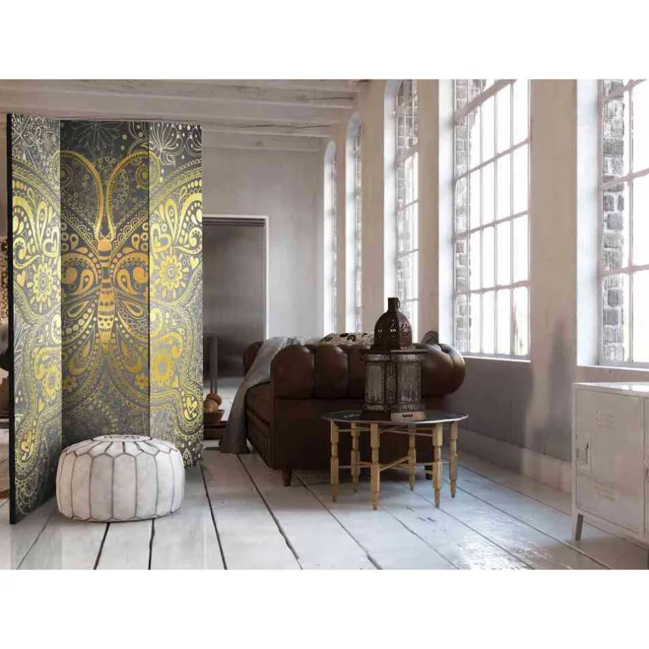 Stilvoller Paravent in Gold Grau - Mataral^Wohnen