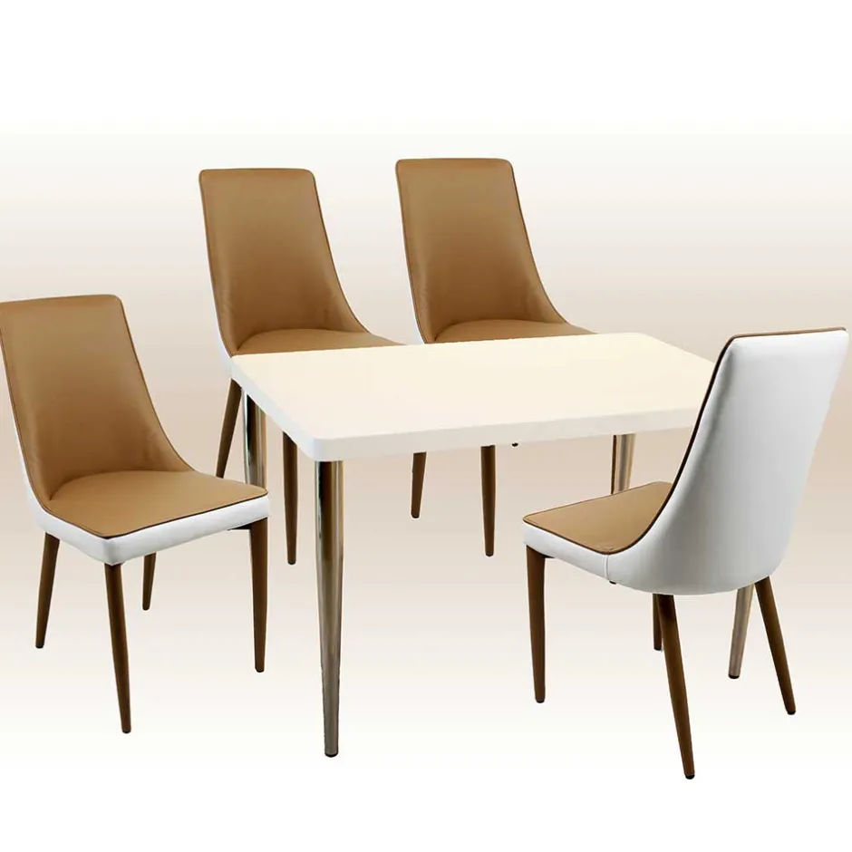 Wohnen Stuhlgrupppe in Weiß & Braun - Cynthia (fünfteilig)