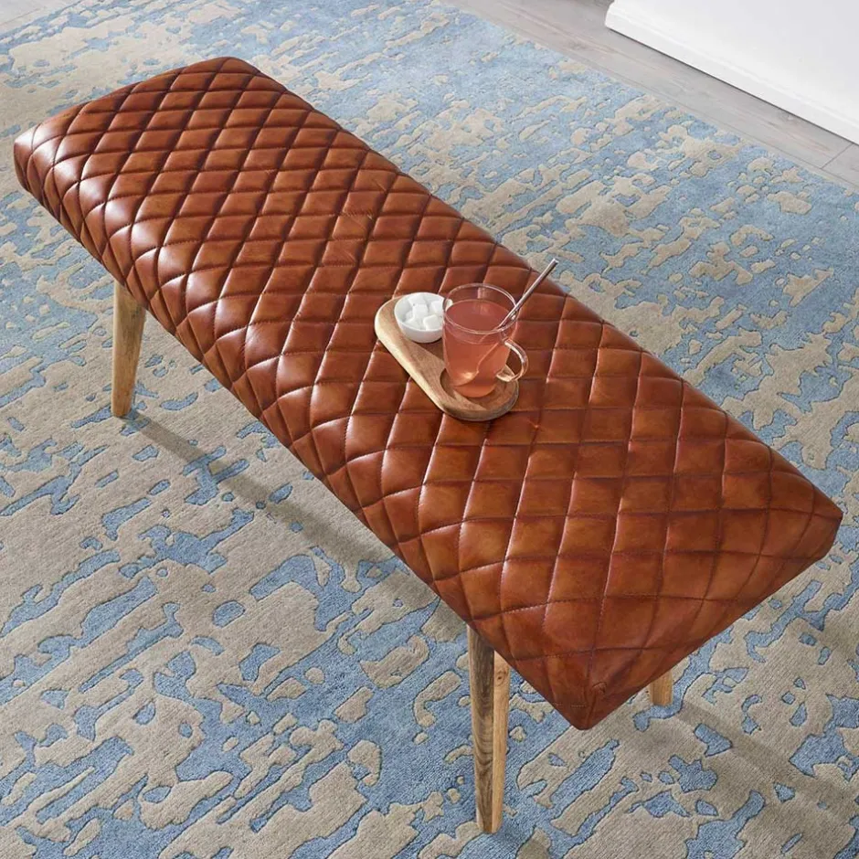 Wohnen Stylische Lederbank mit Rautensteppung - Barrena