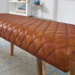 Wohnen Stylische Lederbank mit Rautensteppung - Barrena