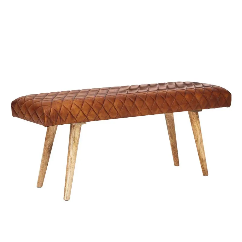 Wohnen Stylische Lederbank mit Rautensteppung - Barrena