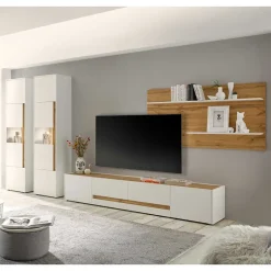 Stylische Wohnwand in Weiß & Wildeiche - Nonessia (vierteilig)^Wohnen Hot