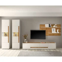 Stylische Wohnwand in Weiß & Wildeiche - Nonessia (vierteilig)^Wohnen Hot