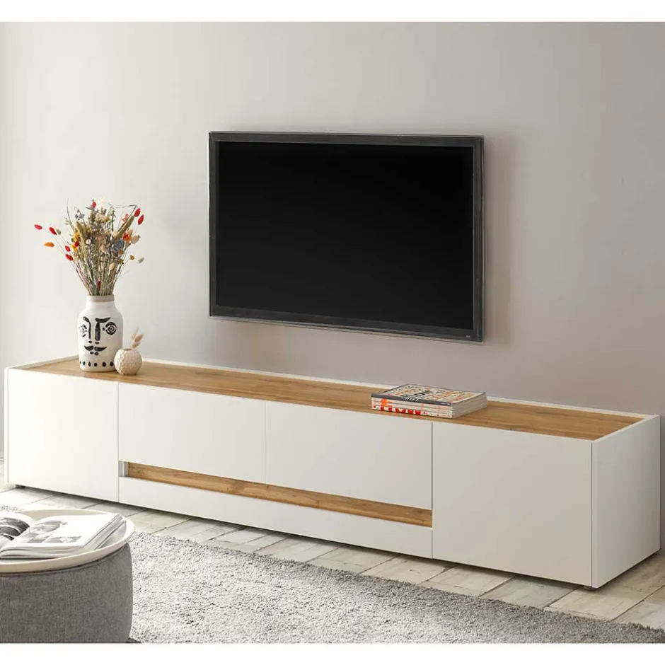 Stylische Wohnwand in Weiß & Wildeiche - Nonessia (vierteilig)^Wohnen Hot