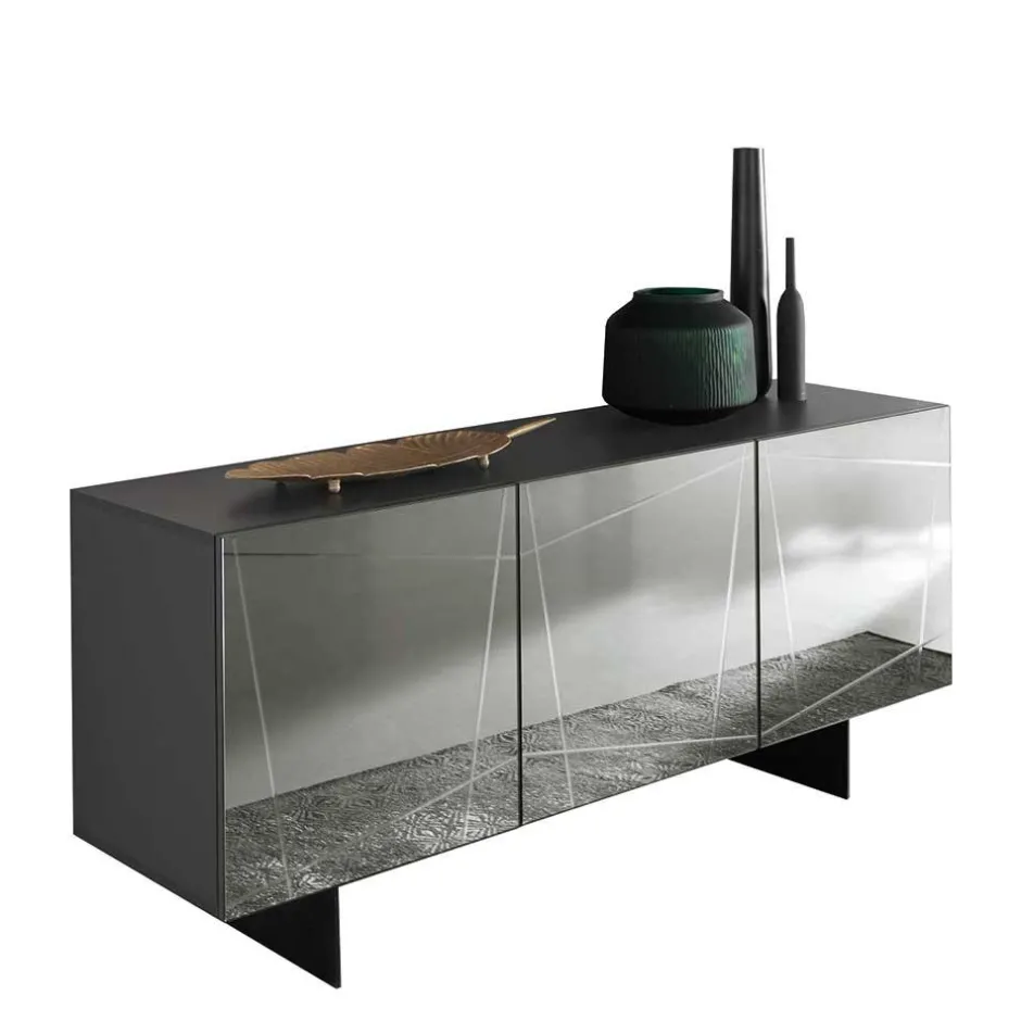 Stylisches Sideboard mit Spiegel Front in Rauchgrau - Odangelo^Wohnen Discount