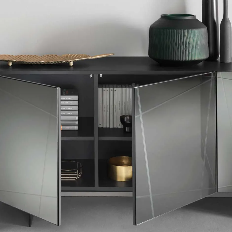 Stylisches Sideboard mit Spiegel Front in Rauchgrau - Odangelo^Wohnen Discount