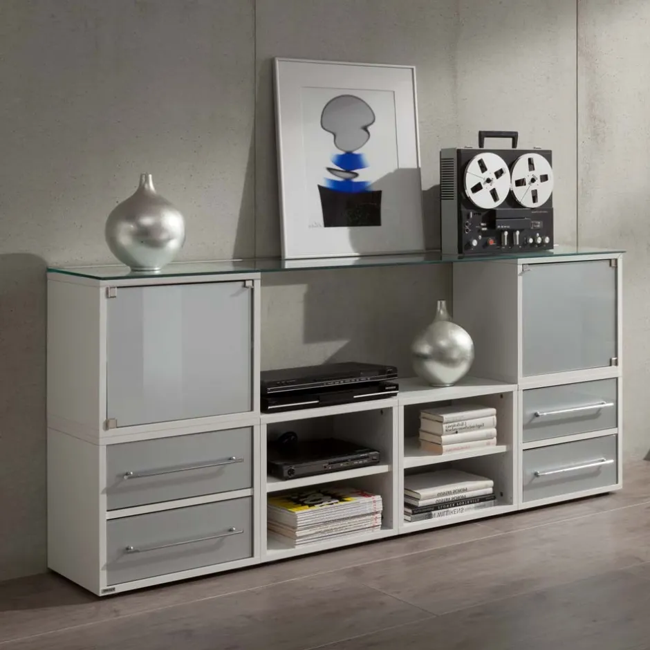 Stylisches Stauraum Möbel in Weiß & Silber - Imtrador^Wohnen Online