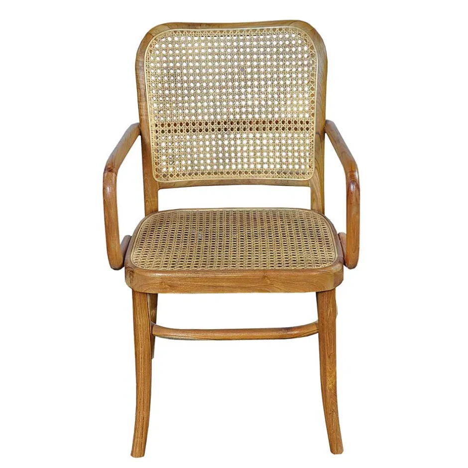 Wohnen Teak Armlehnenstuhl mit Wiener Geflecht - Crasidio