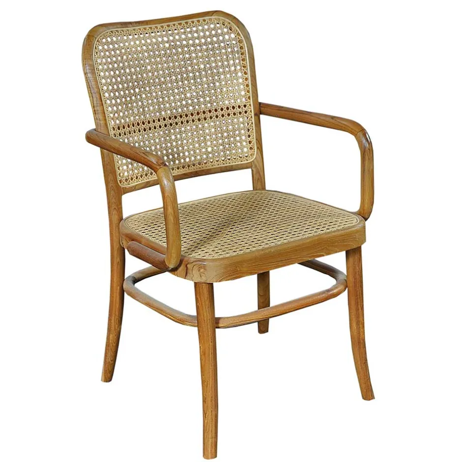 Wohnen Teak Armlehnenstuhl mit Wiener Geflecht - Crasidio