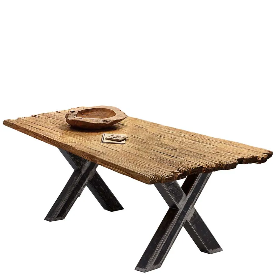 Teak Recyclingholz Tisch mit X Füßen - Omegon^Wohnen Discount