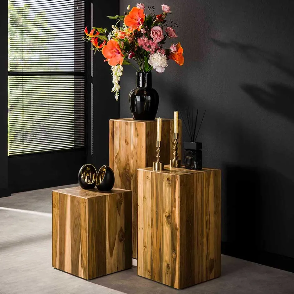 Wohnen Teakholz Blumensäule modern-rechteckig - Diskus