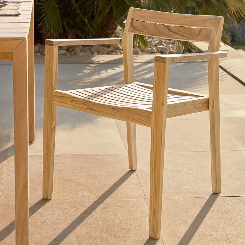 Wohnen Teakholz Gartenstühle naturbelassen - Ginhopa (6er Set)