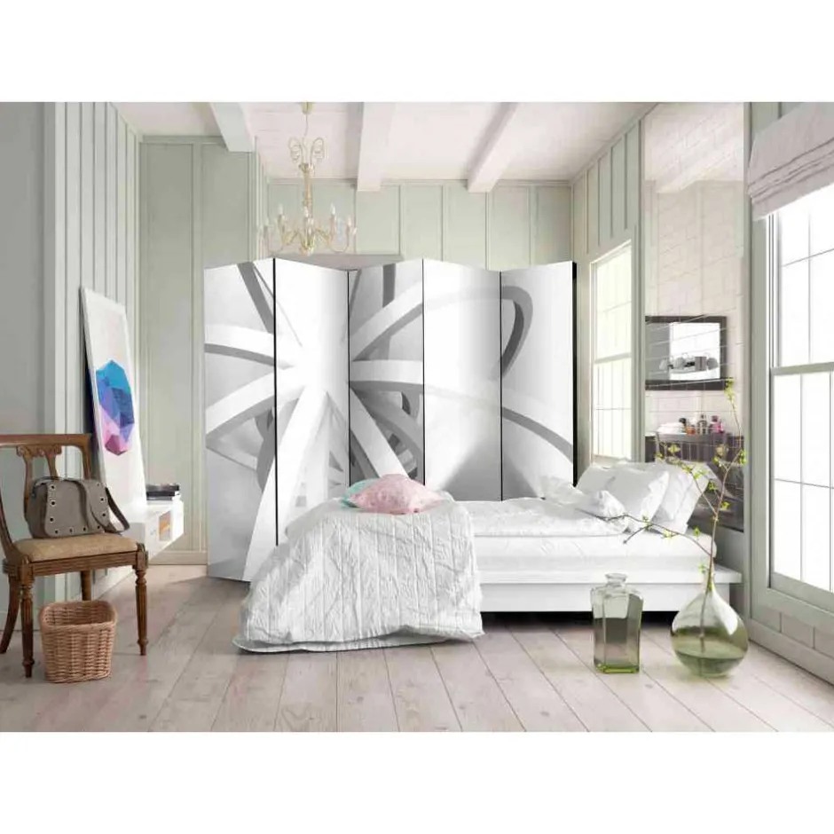 5-teiliger Design Paravent in Weiß Grau - Baladi^Wohnen Online