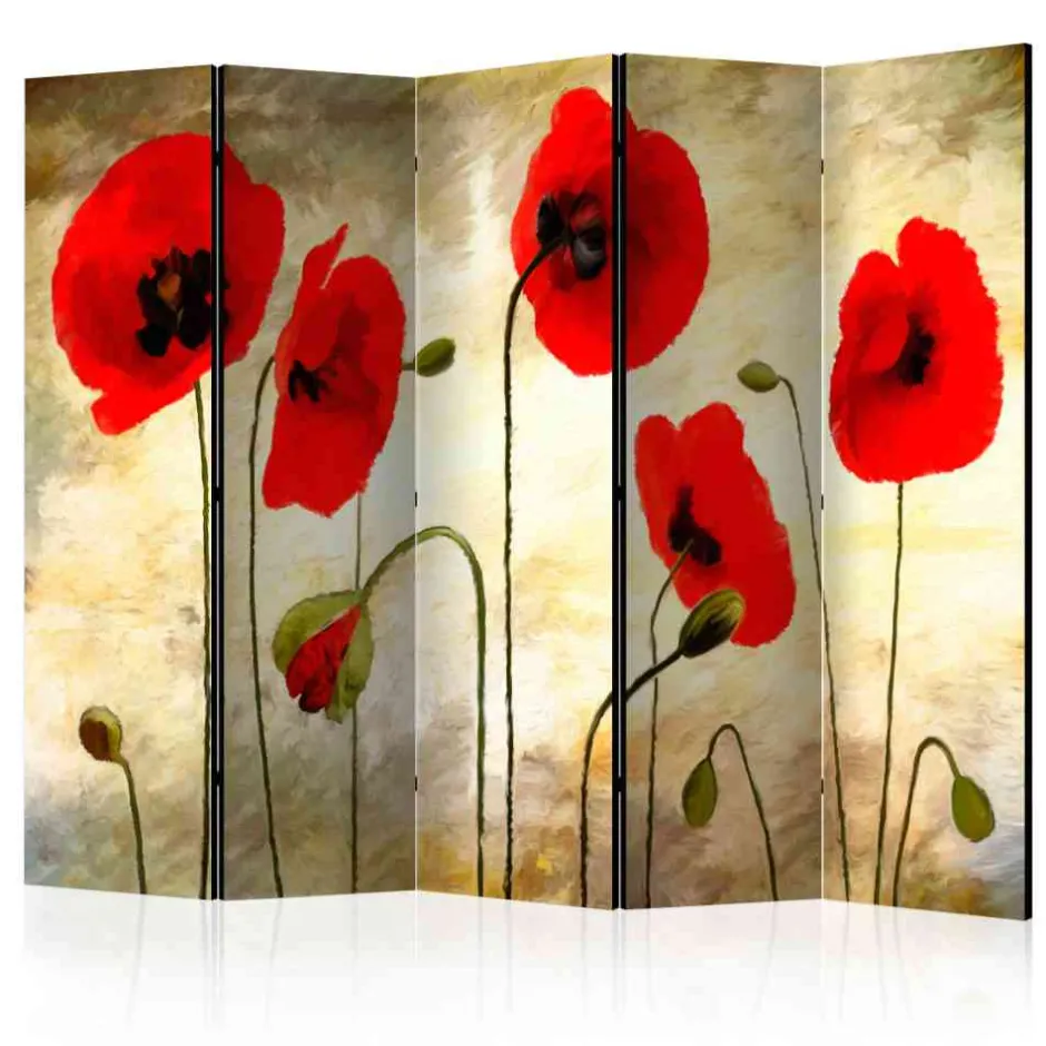 5-teiliger Paravent Gemalter Klatschmohn - Renira^Wohnen Best