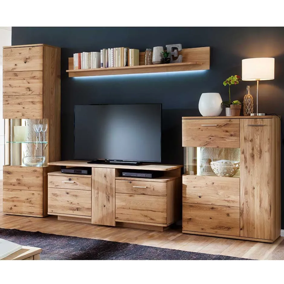 Teilmassive Wohnkombination in Eiche - Crokas (vierteilig)^Wohnen Hot