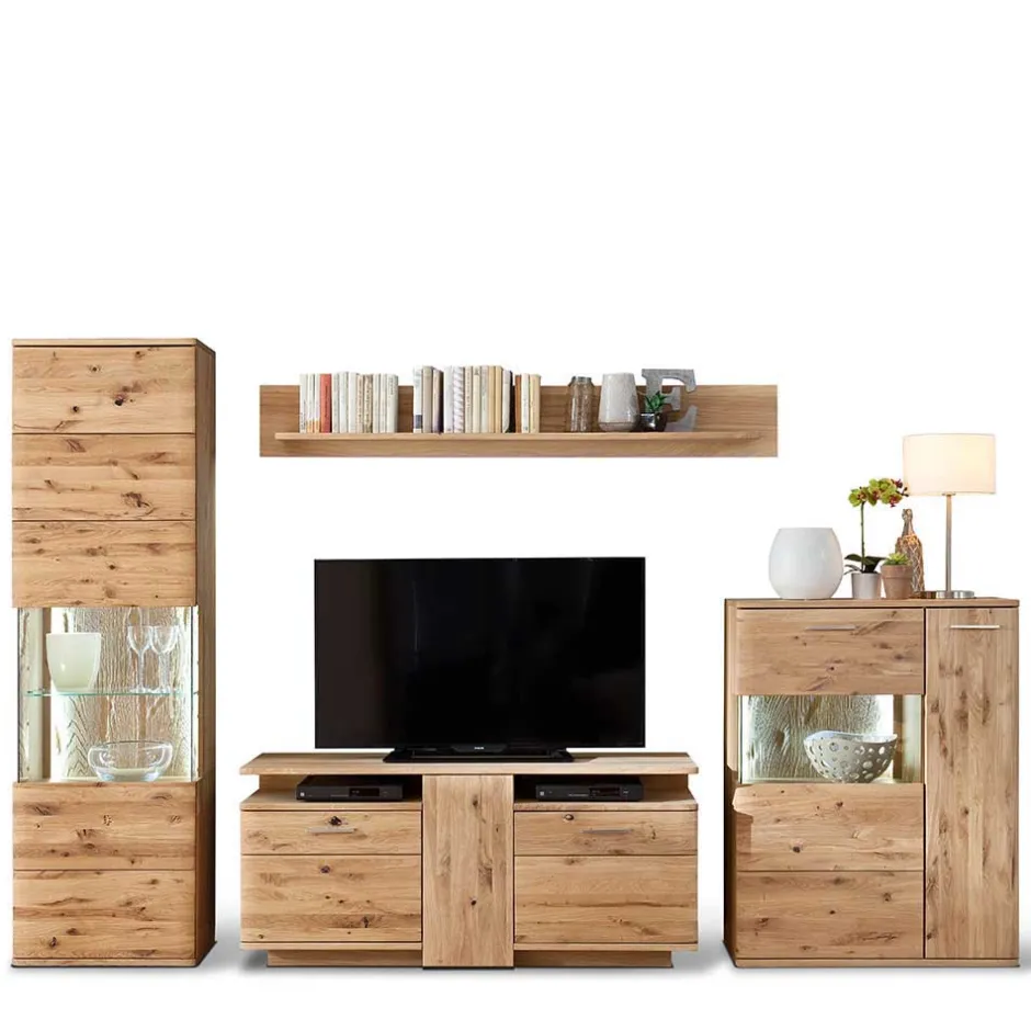 Teilmassive Wohnkombination in Eiche - Crokas (vierteilig)^Wohnen Hot