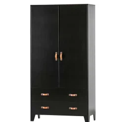 Wohnen Teilmassiver 94x180x40 Kiefernholz Kleiderschrank in Schwarz - Ilvessino