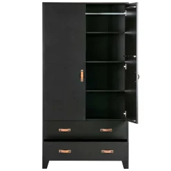 Wohnen Teilmassiver 94x180x40 Kiefernholz Kleiderschrank in Schwarz - Ilvessino