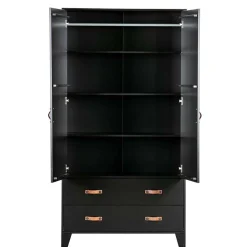 Wohnen Teilmassiver 94x180x40 Kiefernholz Kleiderschrank in Schwarz - Ilvessino