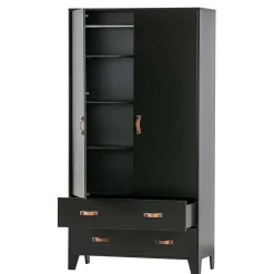 Wohnen Teilmassiver 94x180x40 Kiefernholz Kleiderschrank in Schwarz - Ilvessino