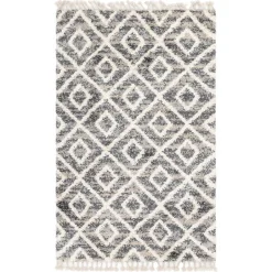 Wohnen Teppich mit handgeflochtenen Fransen in Creme und Grau - Juwan