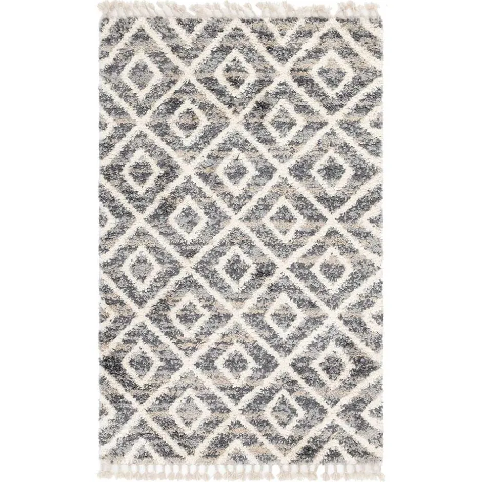 Wohnen Teppich mit handgeflochtenen Fransen in Creme und Grau - Juwan